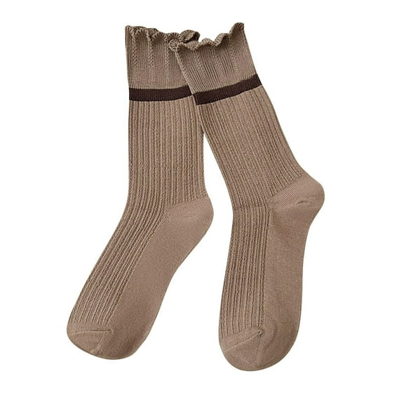 Lovskoo Womens Crew Socks Casual Cotton Cute Socks Novelty Girl Thin Dress Floral Ankle Socks Coffee