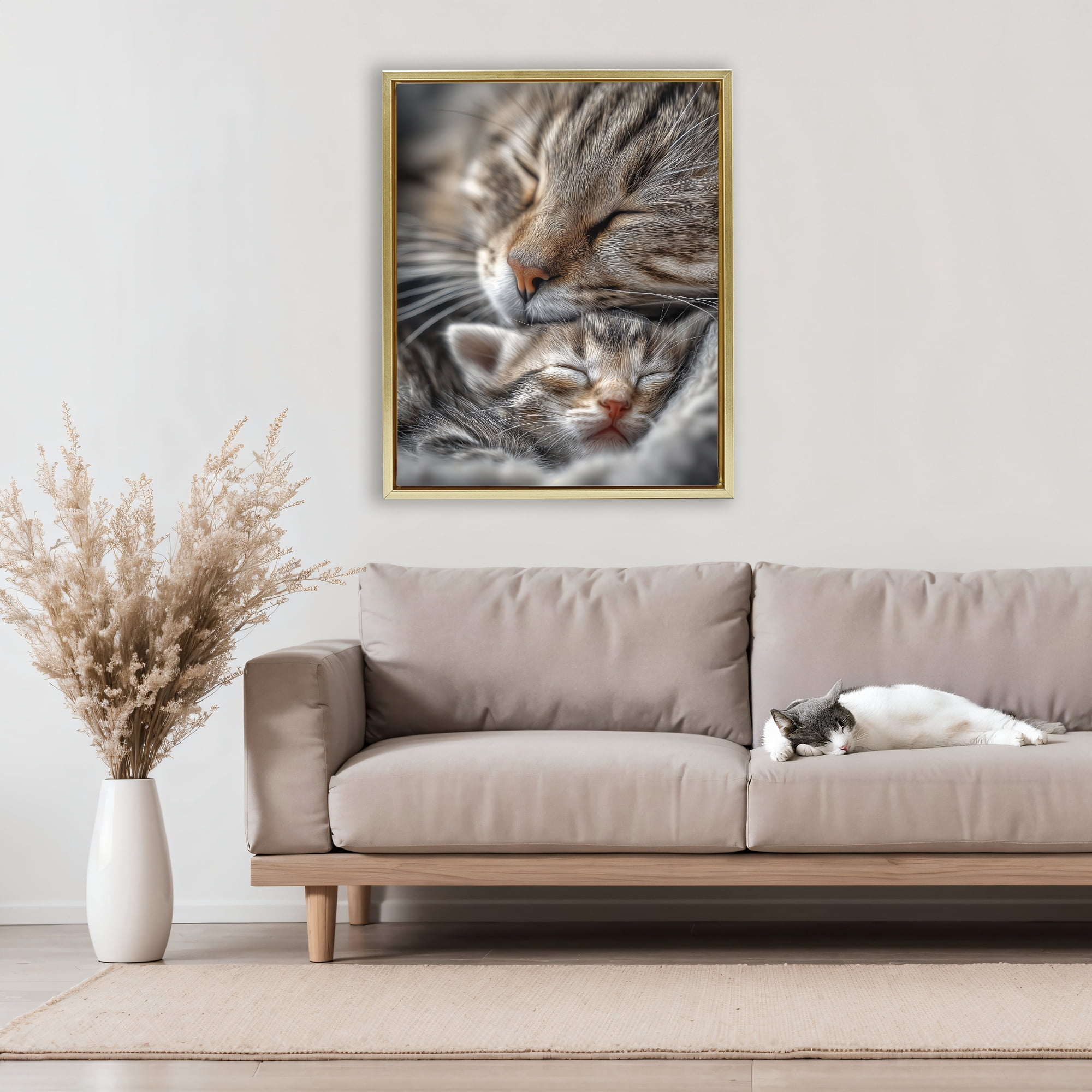 Stupell Industries Kitty Love Cuddles Gold Framed Floater Canvas Wall Art, design by Scott Stulberg