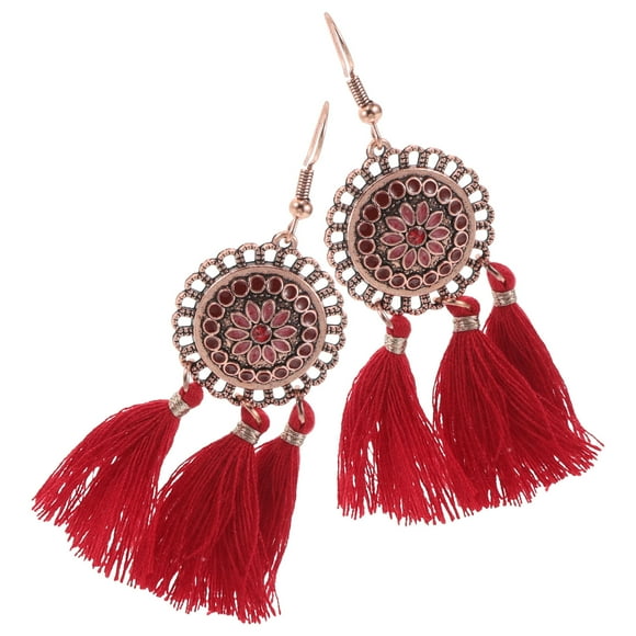 YSNOOWE 1Par Pendientes Boho Étnicos Con De Borlas Rojas Para Año Nuevo Lunar