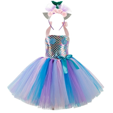 

Kukoosong Toddler Baby Girls Dress Summer Girls Sling Tie Neck Mermaid Show Dress Skirt + Hair Band Multicolor 10-12 Years
