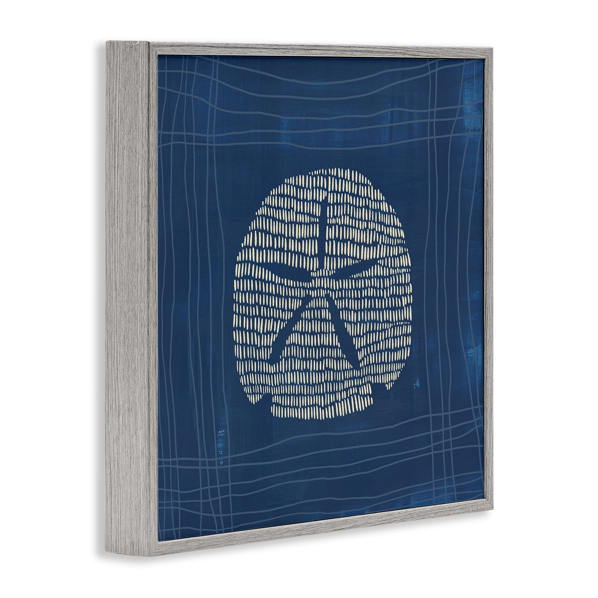 Stupell Industries Sand Dollar on Blue Coastal Painting Gray Framed Art Print Wall Art, 24 x 24