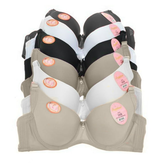 Angelina 6-Pack Full-Coverage Bra. Underwired, Padded, w/Wider Sides and Back