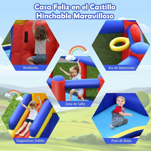 Castillo Hinchable 6 En 1 De COSTWAY Con Tobogán, Piscina De Pelotas Y Área De Salto, 296 X 287 X 183 Cm, Tela Oxford Resistente, Ideal Para Interior Y Exterior, Incluye Soplador Y Bolsa De Almacenamiento