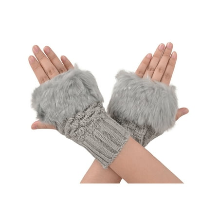 Women's Faux Fur Fingerless Winter Gloves Hand warmers,light