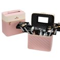 thumbnail image 1 of Neceser de viaje multifunción con espejo, portátil, con 4 bandejas plegables para cosméticos, brochas de maquillaje, artículos de tocador y joyas., 1 of 7