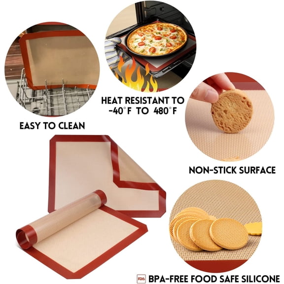 STATINT Non-Stick Silicone Baking Mat, Premium Food Safe - Pack of 2, for Cookie Oven Reusable Mat, 16.5" x 11.6"