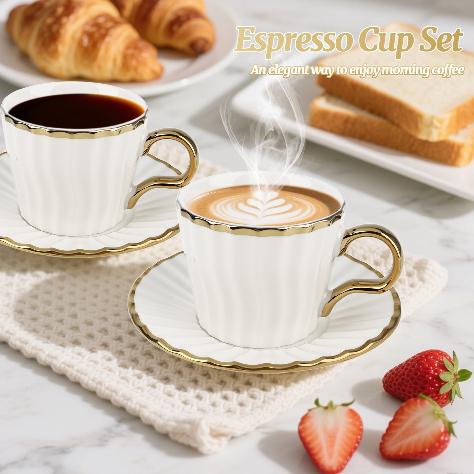 6-Piece Premium Porcelain Espresso Cup Set – 2372°F Fired, Lead/Cadmium Free, Oven/Microwave/Dishwasher Safe, Gift-Ready, Ideal for Home/Office/Housewarming