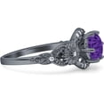 thumbnail image 6 of Art Deco Ring Sunflower Design Round Amethyst Cubic Zirconia Black Tone 925 Sterling Silver, Size 6, 6 of 7