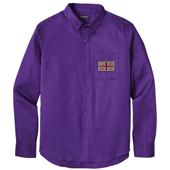 Men's UK UNION JACK PATCH Twill Shirt with Pocket, Extra-Small Purple