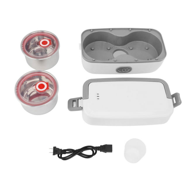 Self Cooking Lunch Box Leakage Proof 2 Stainless Steel Inner Bowl Portable Electric Cooker Food Box for Office 110‑220V US Plug