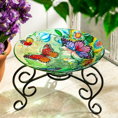 18" Glass Bird Bath, Butterfly Family