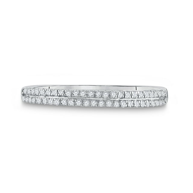 Bande Double Rangée Fine Diamant Rond en Or Blanc 10kt pour Femmes 1/6 Cttw