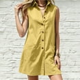thumbnail image 5 of Zynoxe Womens Cotton Linen Dresses Casual Lapel Sleveless Button Down Mini Dresses Summer Breathable Peasant Gauze Lounge Beach Dresses with Pockets Yellow S, 5 of 7