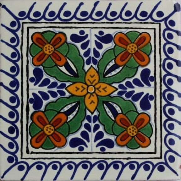 6x6 Cacerez Talavera Mexican Tile, Set of 4 pcs