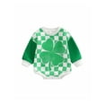 thumbnail image 2 of Baby St Patricks Day Outfit Girls Boys Lucky Clover Romper Cute Green Oversized Sweatshirt Bodysuit Outfit (Green Plaid, 6-12 Months), 2 of 6