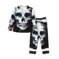 thumbnail image 1 of Balery Watercolor Skull Conjunto de Pijama con Estampado para Mujer, Conjunto de Dos Piezas con Manga Larga, Ropa de Dormir Suave con Bolsillos, Pijamas Cómodos-XX-Large, 1 of 7