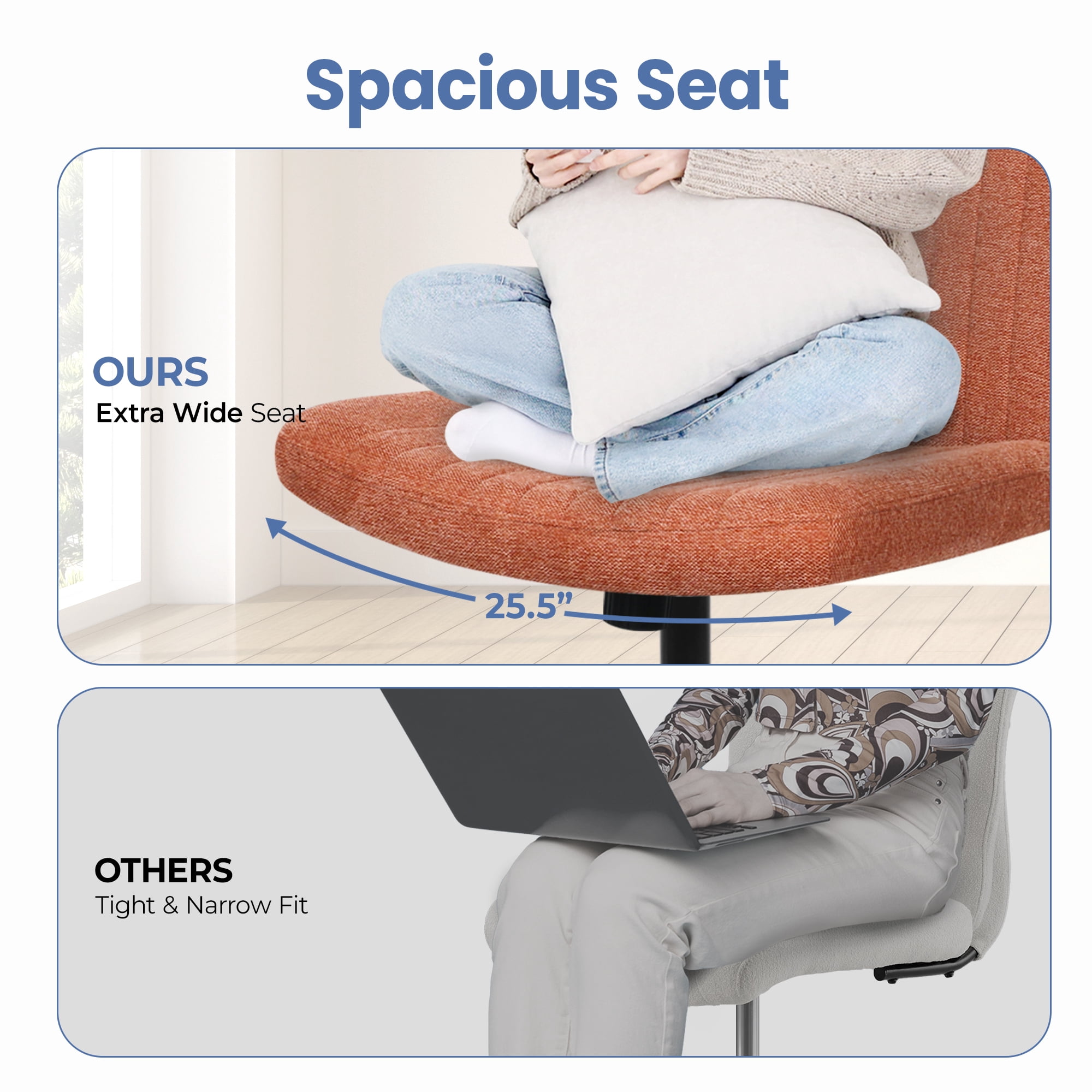 Celtoss Criss Cross Home Office Chair, Armless Swivel Task Computer Chair No Wheels, in Fabric, Vanity Style, Brown