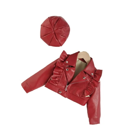 

Casual Plain Lapel Neck Biker Long Sleeve Burgundy Toddler Girls Jackets (Girl s)