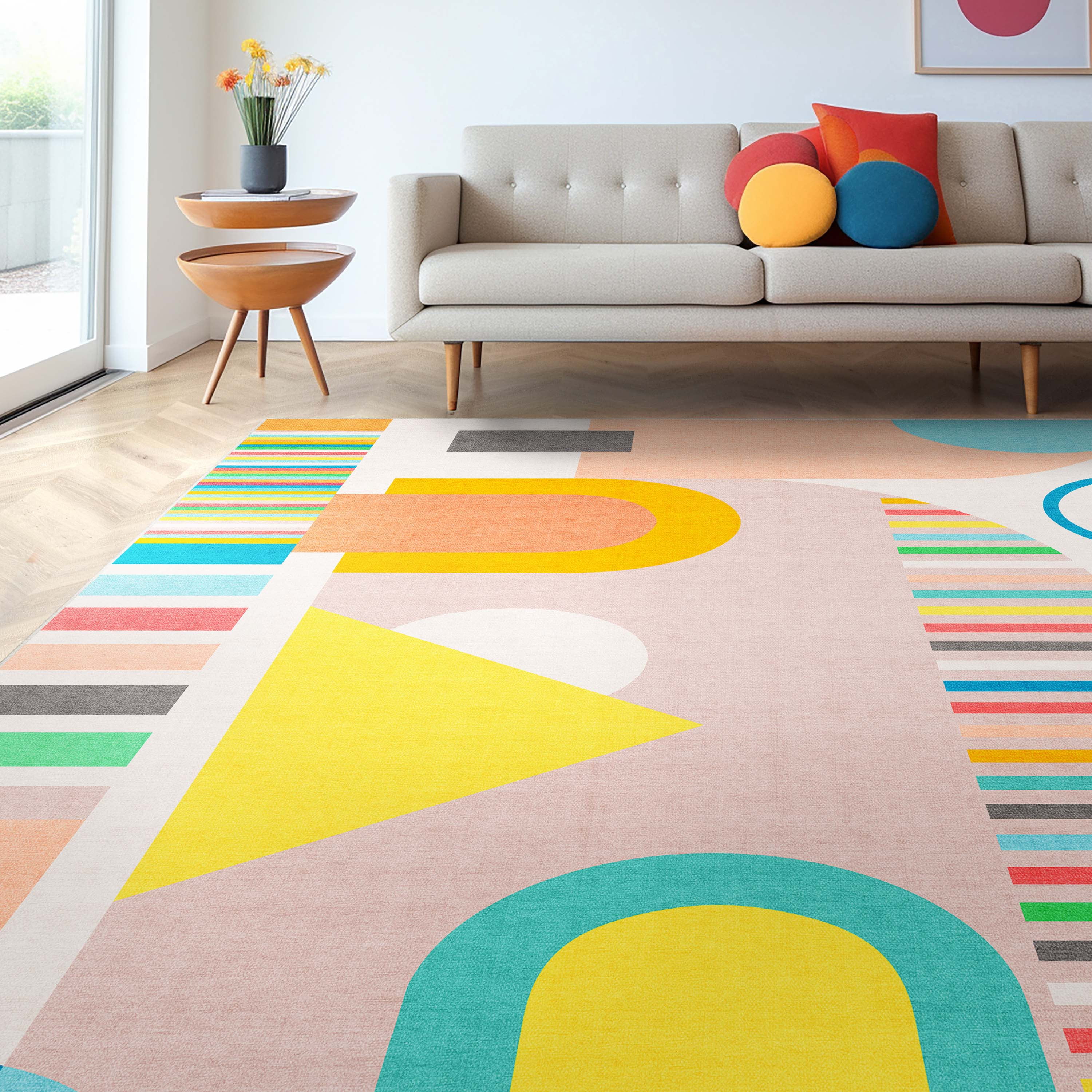 Well Woven Apollo Parade Modern Geometric Kids Multi Color Flat Pile Easy to Clean 5'3" x 7'3" Area Rug for Living Room Dining Room Bedroom and Kitchen