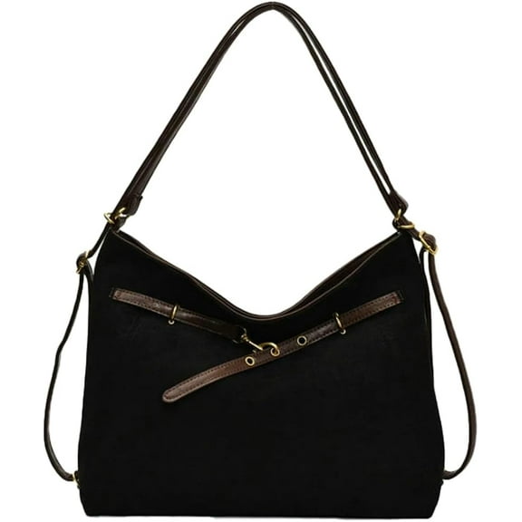 Women Vintage Suede Leather Shoulder Bag Large Bucket Tote Crossbody Handbag Work Travel Dating