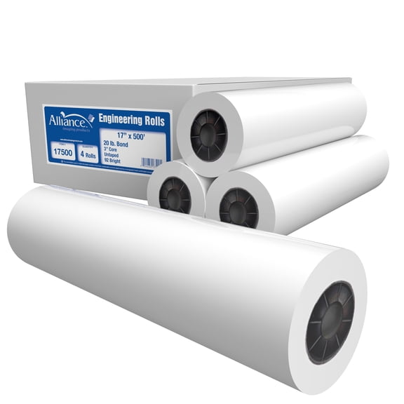 Alliance Wide Format Paper 17" x 500' Bond Engineering 20lb | 92 Bright | 4 Rolls | 3" Core