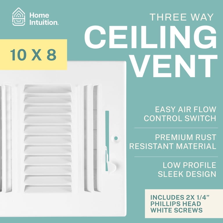 4-Pack Steel Air Vent Covers 10x8 Inch Duct Opening - White Adjustable Damper Grille For Ceiling/Wall HVAC