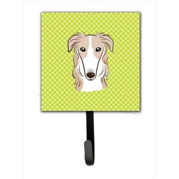 Carolines Treasures BB1290SH4 Checkerboard Lime Green Borzoi Leash Or Key Holder- 4.25 W x 7 H In.