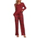 thumbnail image 1 of Conjunto de pijamas de mujer INSPIRE CHIC de manga larga, pijamas de cuadros suaves, conjuntos de lounge con bolsillos XS rojo, 1 of 6