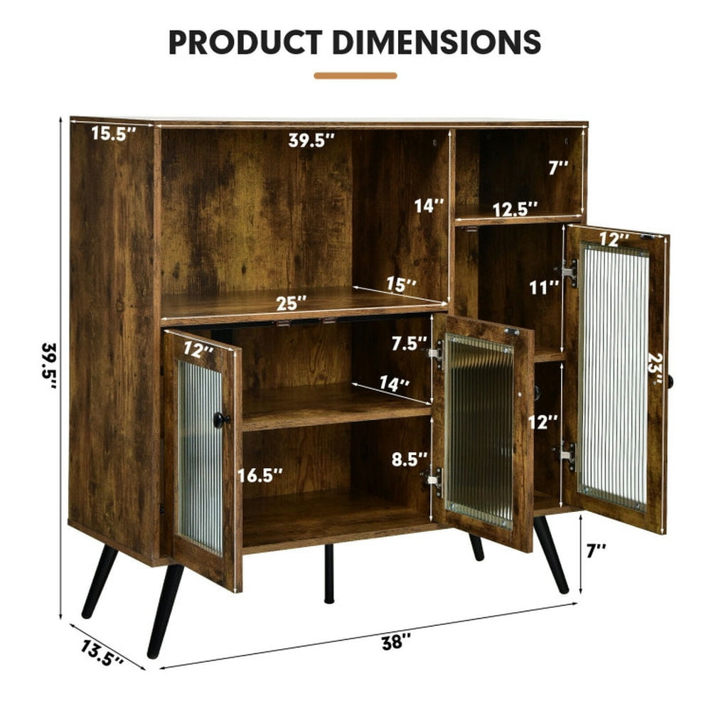 Finihen Kitchen Storage Cabinet, Buffet Sideboard, Buffet Kitchen Storage Cupboard with Glass Door and Adjustable Shelves, for Dining Room, Kitchen, Living Room, Rustic Brown Finihen Kitchen Storage Cabinet, Buffet Sideboard, Buffet Kitchen Storage Cupboard with Glass Door and Adjustable Shelves, for Dining Room, Kitchen, Living Room, Rustic Brown
