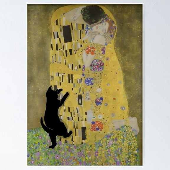 Poster Black Cat Klimt The Kiss - No Framed, Vintage Wall Art, Trendy Retro Print, Positive Quote Poster, Room Decor, Wall Art, 8x12