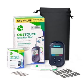 OneTouch Ultra Plus Flex Test Kit - Includes Ultra Plus Flex Blood Glucose Meter, 10 Lancets, Lancing Device, 30 Test Strips & Carrying Pouch - Diabetes Care Supplies