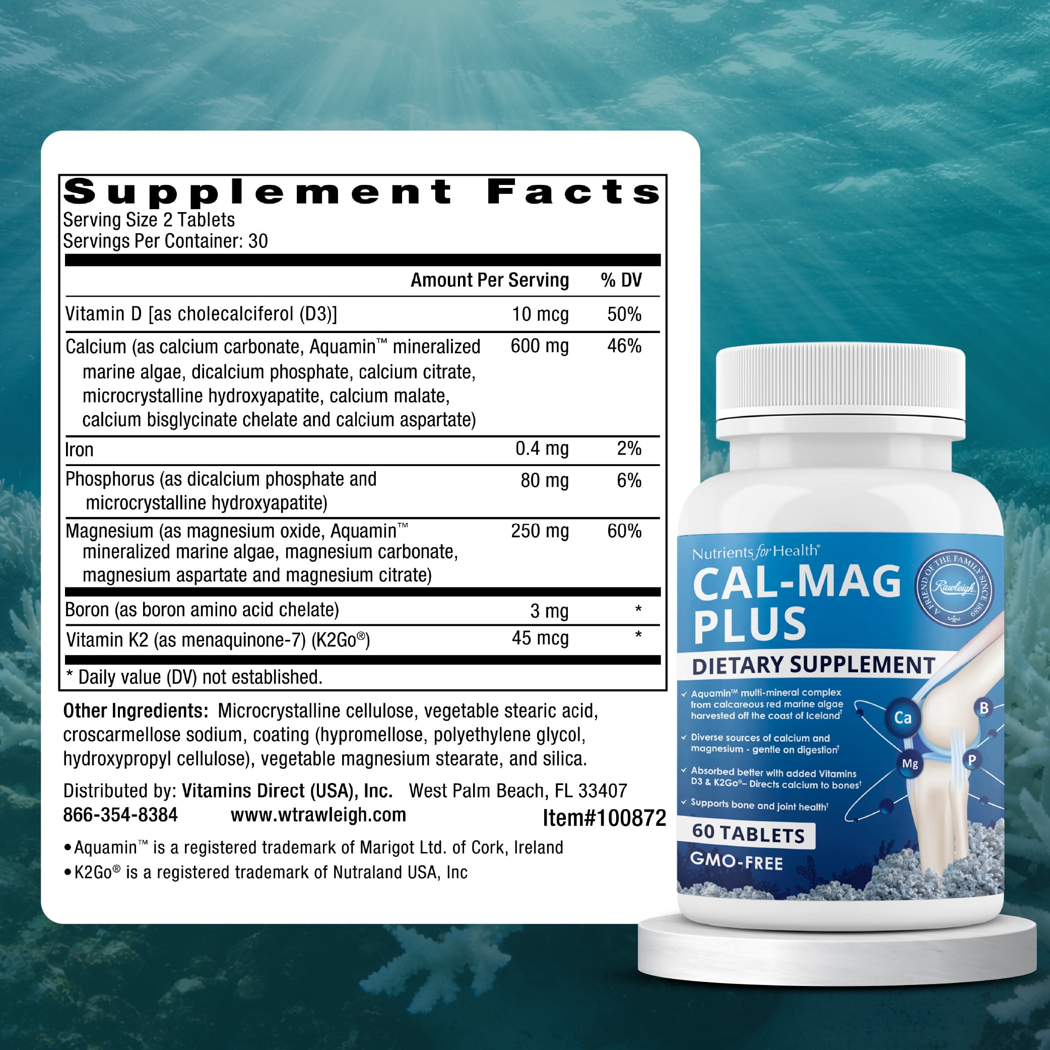 Rawleigh Cal-Mag Plus with Aquamin Calcium & Magnesium for Healthy Bones & Teeth, 60 Count
