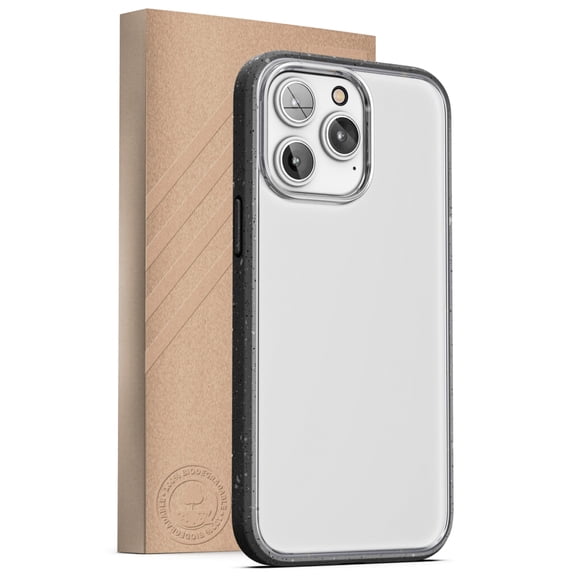 Encased Planet Eco Case, Designed for iPhone 14 PRO - Earth Friendly 100% Biodegradable Compostable Bio Case and Packaging (Clear/Black)