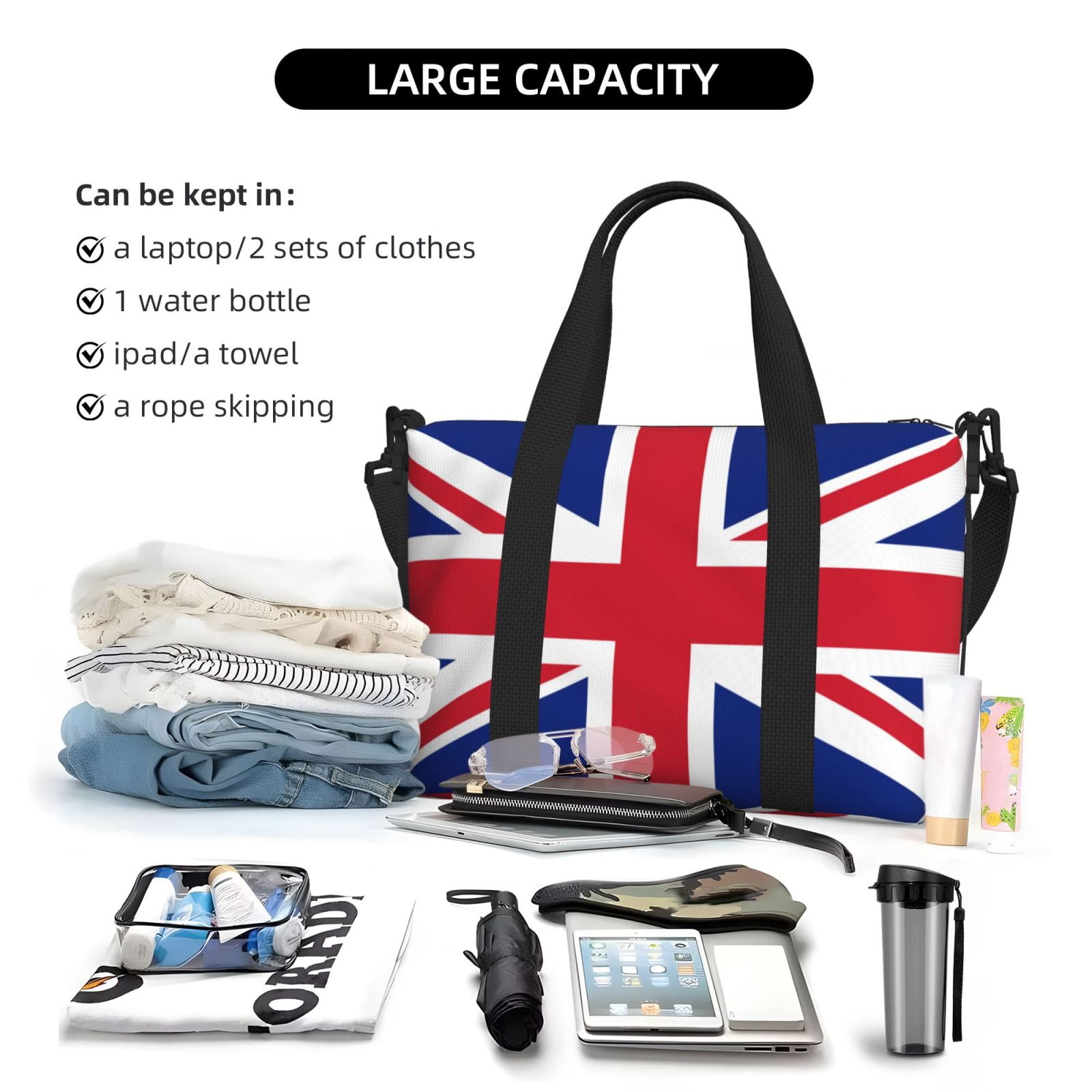 Travel Duffel Bag Union Jack All Uk Flag Sports Tote Gym Bag Shoulder Weekender Overnight Bag For Women Men