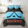 thumbnail image 2 of 7 Piece Ice Hockey Bedding Sets Sports Bed in a Bag Teen Ice Hockey Field Print Comforter Set with Sheets Winter Sports Themed Bed Set Geometry Stripes Sheets Twin Size, 2 of 5