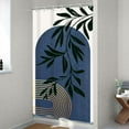 thumbnail image 4 of Small Stall Navy Blue Mid Century Arch Shower Curtain Boho Bohemian Leaf Modern Rv Narrow Half Size 36Wx72H Inch Simple Minimalist Fabric Decor Bathroom Polyester Waterproof 7 Pack Hooks, 4 of 6