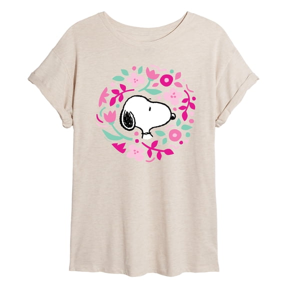 Peanuts - Snoopy Valentine Floral Circle - Juniors Oversized Graphic T-Shirt