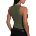 thumbnail image 5 of Women'S Sleeveless Racerback High Neck Casual Basic Ribbed Fitted Tank Top Army Green XXL, 5 of 6