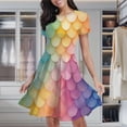 thumbnail image 2 of Rainbow Mermaid Scales Women's Classic Swing Skater Dress Casual Work Party Cocktail Dresses, 2 of 6