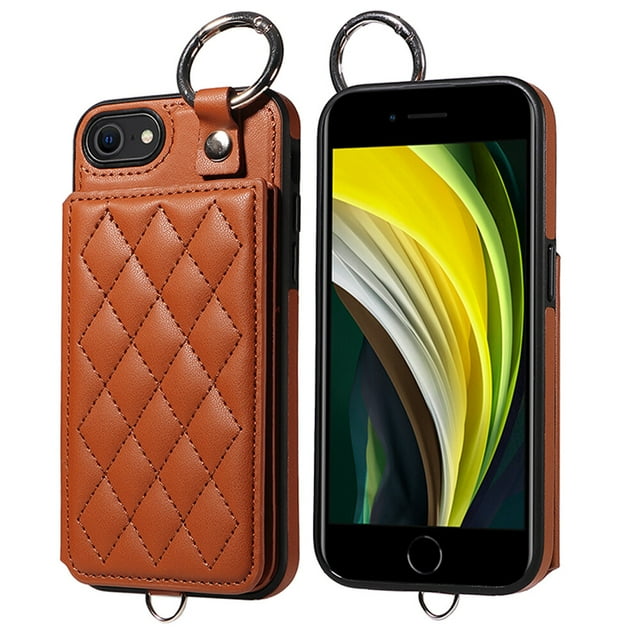 iPhone SE 2022/2020 Case ,Card Slots Leather Wrist Strap Phone Cover for iPhone SE 2022/2020