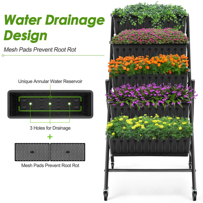 Sejov 4 Ft Vertical Garden With Removable Locking Wheels 5 Tier Raised Bed Planter Box For Patio Balcony Flower Herb Freestanding