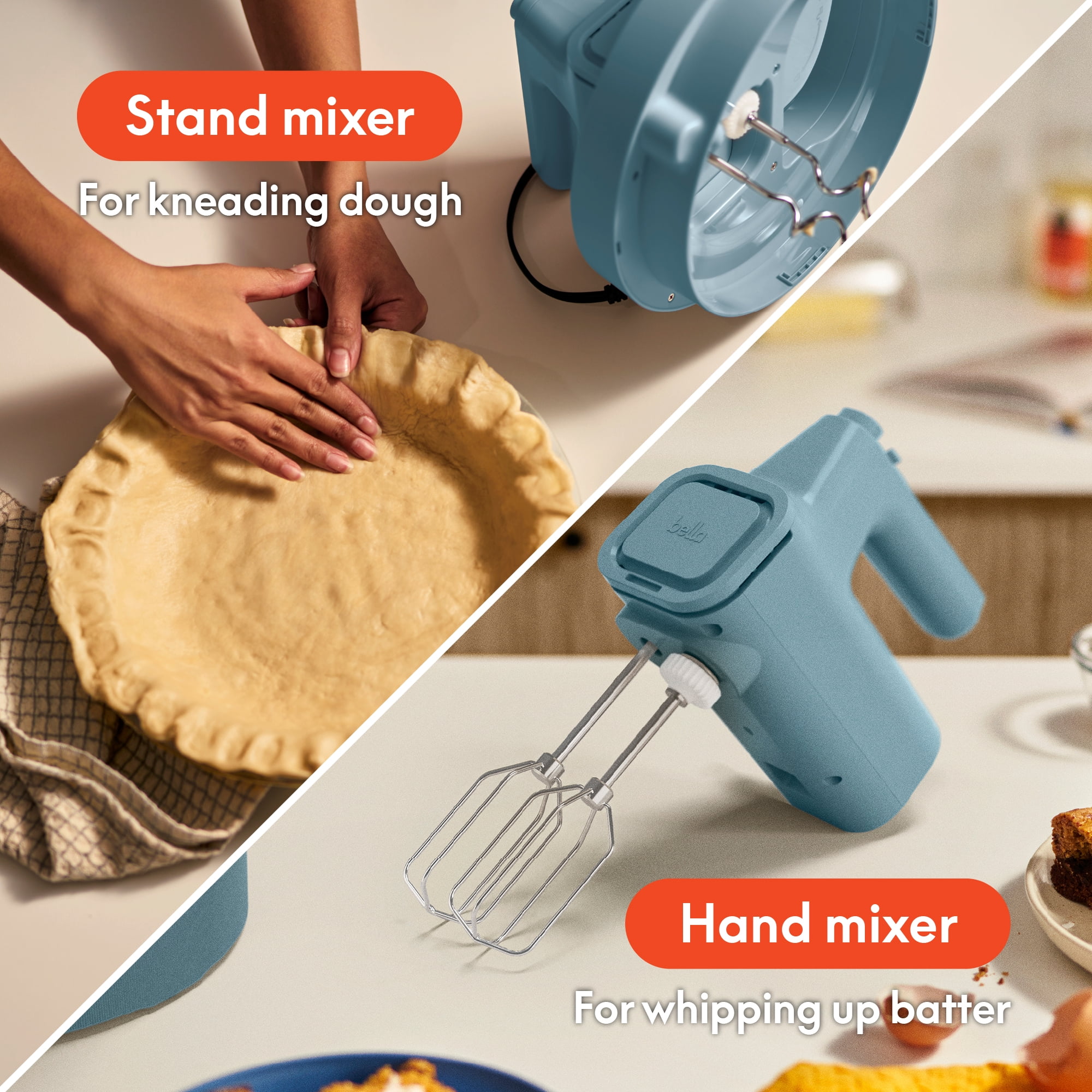 bella 3.5 Qt Hand & Stand Mixer, 2 in 1 Electric Mixer with Bowl, Dough Hook, Whisk & Egg Beater, Surf