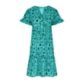 thumbnail image 4 of Summer Saving Wycnly Sundresses for Women Short Sleeve V-Neck Floral Knee-Length Dresses Flowy Ruffle Swing Beach Boho Button Down Midi Summer Dress Sky Blue Up to 65% off, 4 of 6