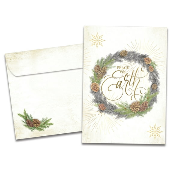 Tree-Free Greetings Holiday Greeting Card 12 Pack, 100% Recycled Paper, 5x7, Winter Pine Wreath (HP60628)