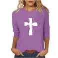 thumbnail image 2 of Mifsaly 3/4 Length Sleeve Womens Tops Summer Top Crew Neck Artistic Graphic Print Tee Lightweight Slim Fit Pullover Shirt Soft Breathable Fashion Blouse Versatile Daily Wear Christian Top L, 2 of 6