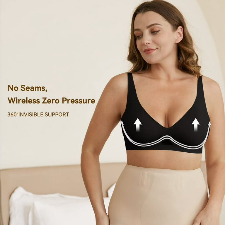Niidor Seamless Wireless Bra V Neck Invisible Comfort Bra Breathable  Wirefree Bralette Thin Soft Everyday Bra for Women 