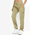 thumbnail image 4 of Women's Cargo Pants Solid Color Lightweight Straight Leg Work Pant Zipper Button Outdoor Joggers Trousers with Pockets Beige M, 4 of 8