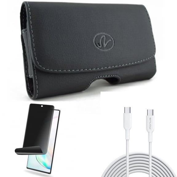 6ft Long Type-C Cable & Privacy Screen Protector & Case Belt Clip for Samsung Galaxy Note 20 (6.7") - Combo with PD Fast Charger Cord Power & TPU Film Anti-Peep & Leather Swivel