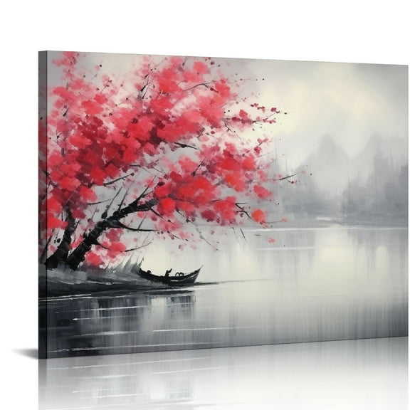 COMIO Traditional Chinese Painting Painted Plum Blossom Canvas Wall Art Modern Black and White Landscape Painting for Living Room Bedroom Office Decoration