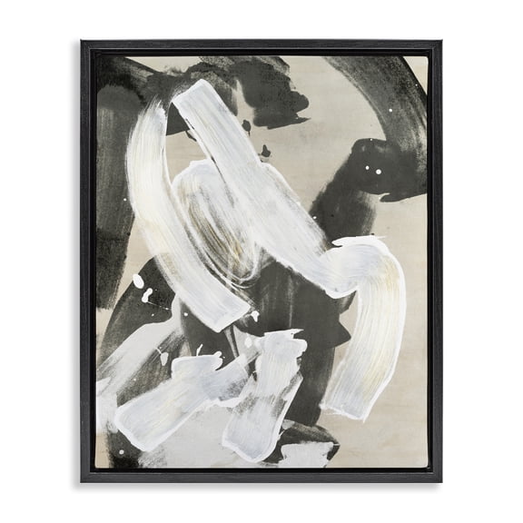 Stupell Industries Contemporary Chaotic White Paint Streak Black Floating Frame Canvas Art, 17 x 21, by Joris Hoefnagel